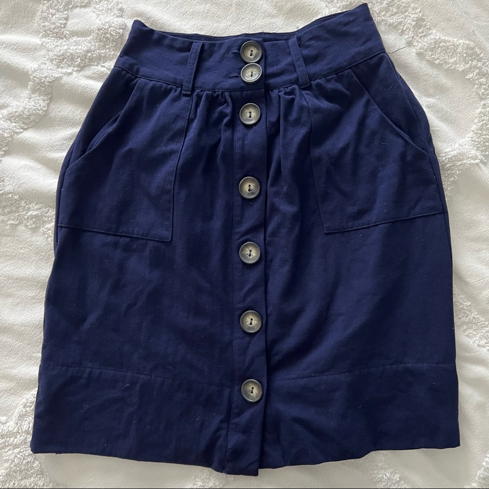 Amour Vert navy blue button front knee length skirt XS